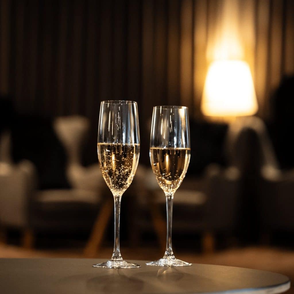 To glas mousserende vin i Hotel Vikings lounge